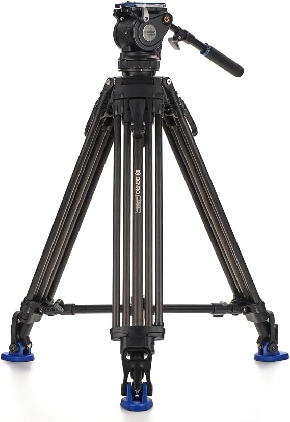 Benro Lightning Lock Carbon Fiber Tripod Kit with BV6H Plus 75 mm Video Head Rapid Flip-Lock 3-Section Legs, Mid-Level Spreader, 13.2 lb Payload, Carry Case Included (C673LLBV6HPLUS)