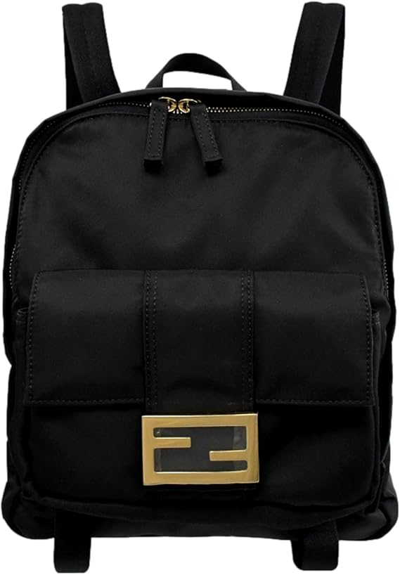 FENDI Baguette Logo Backpack, Black Nylon, Backpack for Women 8BZ048