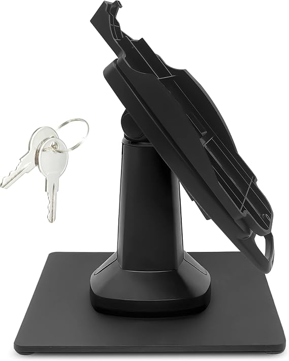 ENS Tailwind Pax S80 7" Latch and Key Lock Flexipole Plus Pole Mount Terminal Stand with Square Freestanding Mobility Base Plate, Black