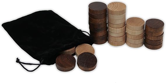 DA VINCI Wooden Backgammon and Checkers Pieces 30 Replacement Game Chips with Cloth Storage Bag (1 Inch)