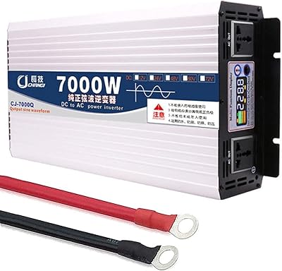 Inverter 6000W 7000W 8000W Pure Sine Wave Inverter Dc 12V24V48V60V to Ac 110V220V Power Inverters with Smart Color Screen Display 2 Ac Outlets Car Inverter 7000W-24Vto110V