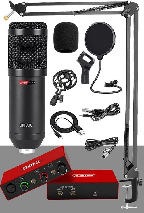 LASTVOİCE Midex Glx Paket-3 BM800 Mikrofon + Stüdyo Ses Kartı + Stand + Filtre