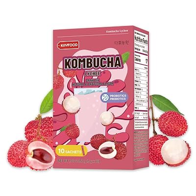 KAYFOOD-Kombucha-Lychee-Garden-Daily Zero Sugar, Diet, Gut Healthy Sparkling Beverage, Fermented Korean Drinks for Iced Tea Hot Tea, Workout T 10ST