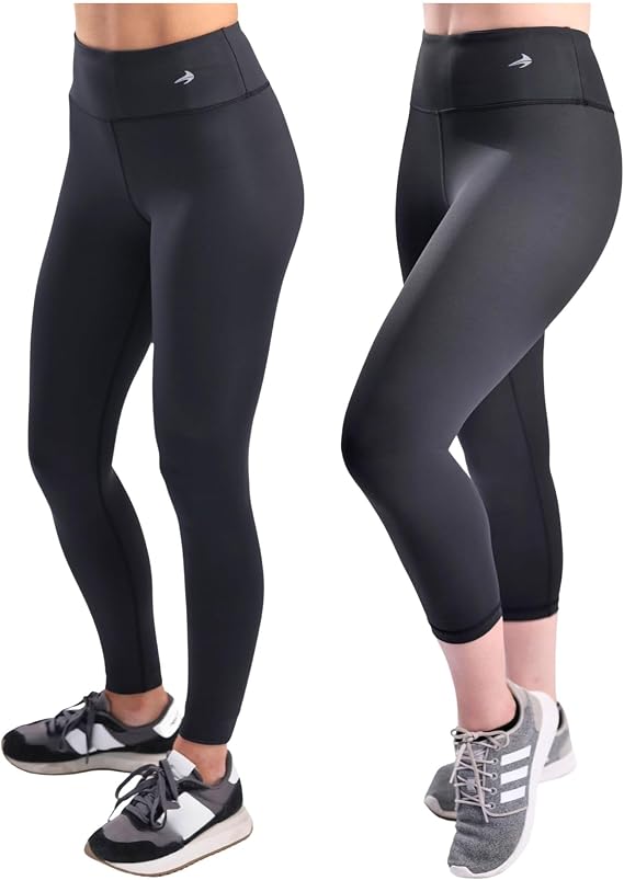 CompressionZ Tummy Control Compression Leggings for Women (Black-L) & High Waisted Capri Workout Yoga Pants (Black-L) Bundle