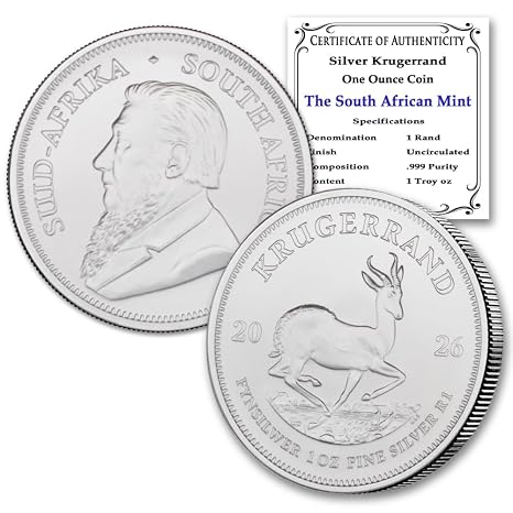 2026-1 oz South African Silver Krugerrand Coin 1 Rand Seller BU