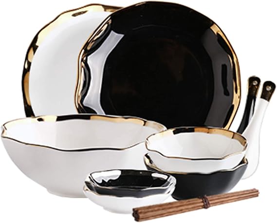 Fine Dinner Set,Dinner Plate Dinnerware Set, 48 Pieces Upscale Bone China Plates and Bowls Sets - Luxury Gold Ceramics Dinner Set for Family Gathering and Wedding