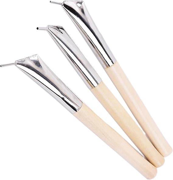 3PCS Tjanting Tool Stainless Steel Batik Pen with Wooden Handle Wax Pens for Ceramic Clay Fabric Painting Tools