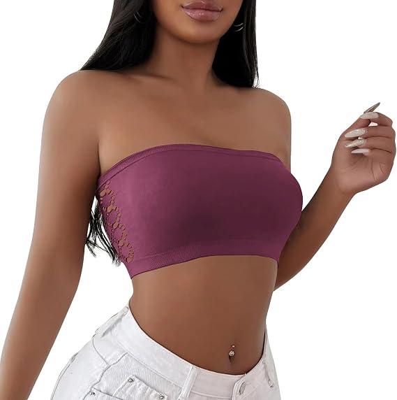 Strapless Bras for Women - Non-Slip Silicone Grip Bandeau Bra Summer Seamless Breathable Hollow Out Tube Top 2026