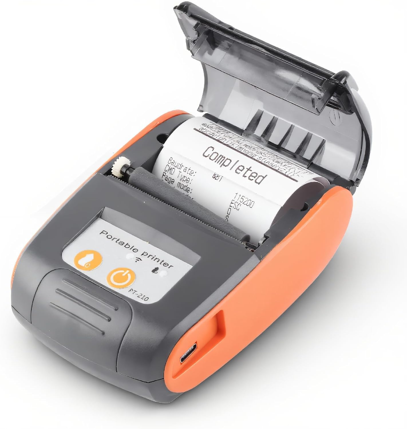 PT210 Thermal Receipt Printer, 58mm mini Thermal Printer BT 4.0 Thermal Printer with 90mm/s Print Speed 203DPI for Restaurant Receipt Printing (Orange)