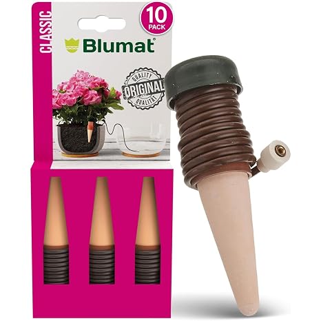 Blumat Classic Self-Watering Stakes - Prevents Overwatering and Underwatering for Healthy Growth While You are Away - Ideal for Indoor Plant Watering, 10 Pack, wo Adapter