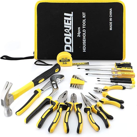 DOWELL 24 Pieces Tool Set 24 Piece Home Tool Set, Portable Tool Bag with Hand Tools Kit for Manual Repair