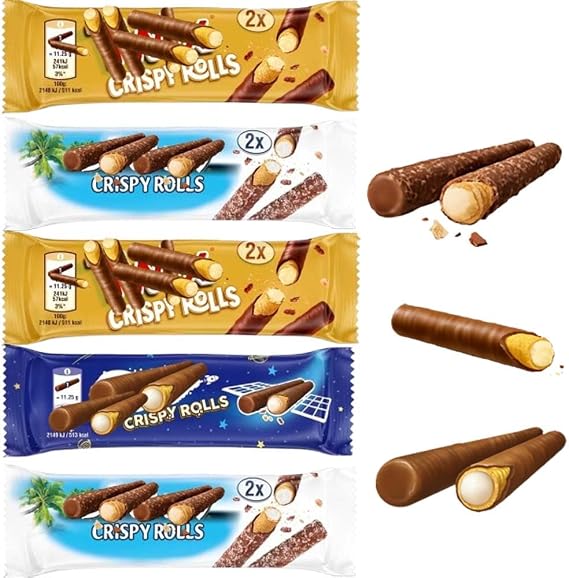 Crispy Chocolate Wafer Rolls – Milk Chocolate, Coconut & Caramel Cream Filled, Crunchy Wafer Snack, Assorted Chocolate Selection Pack (15 x Mixed)