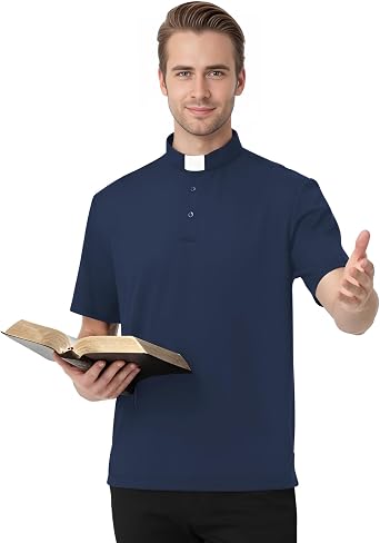 Men's Clergy Tab Collar Polo Shirt Short Sleeve Pastor Minister Preacher Shirt