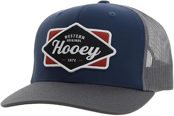 HOOEY Diamond Trucker Hat - High Profile 6-Panel Adjustable Snapback Hat - Outdoor, Casual, Hiking, Baseball Cap for Men and Women, Breathable Mesh Side, Retro Classic Adjustable Fit - Navy/Grey