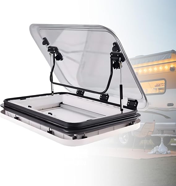 RV Sunroof Large Caravan Skylight | LED Light | 500x500 / 700x500 / 800x500MM /960x650 Cutout | Dual-Layer Acrylic | Fits 25-35/35-45/45-55/50-60MM Roof | Ventilation Function 500×500mm