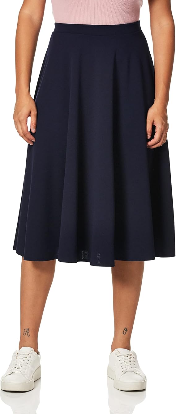Star Vixen Women's Plus-Size Ponte Midi Skater Full Skirt, Navy, 2X