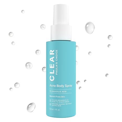Paula's Choice CLEAR Salicylic Acid Exfoliating Body Acne Spray, 4 Fl Oz | Bacne Spray with 2% BHA, Back Acne Treatment for Clogged Pores, Blackheads & Breakouts, Alcohol-Free, Fragrance-Free