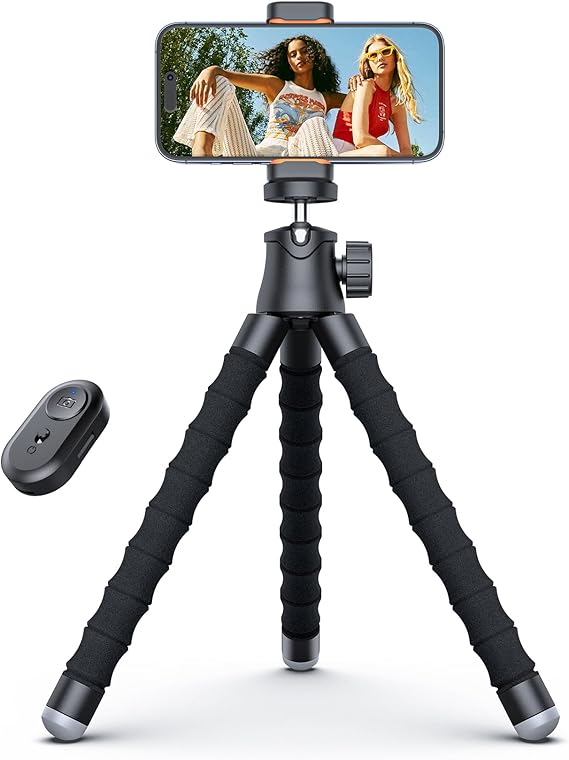 Pnitri Tabletop Tripod for Travel, Flexible Phone Stand for Video Recording