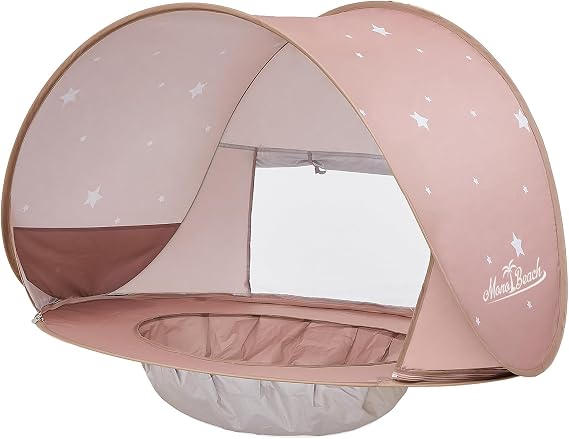 Monobeach Baby Beach Tent with Pool: Brown Stars Pop Up Sun Shade Tent for Toddler, UV Protection Portable Outdoor Shelter, Foldable Camping Canopy for Beach, Backyard & Travel