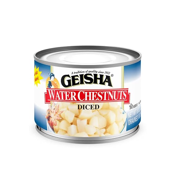 GEISHA Water Chestnuts Diced 8OZ. (Pack of 12), Water Chestnuts | Kosher Certified - No Salt & Sugar added - Gluten Free-Less than 100 Calories per Container