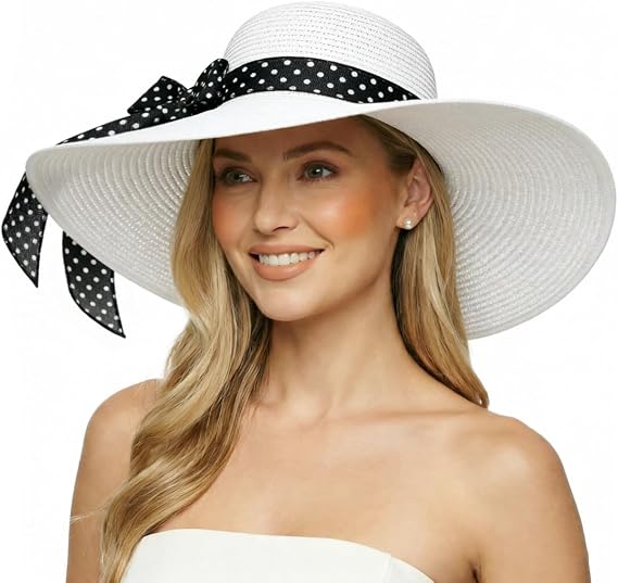 DRESHOW Beach Hats for Women Big Straw Wide Brim Summer Hat Floppy Foldable Roll up Cap Sun Hat UPF 50+