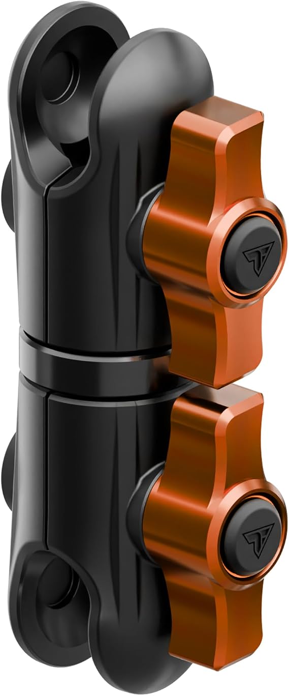 Tackform 3.5" Long Metal 20mm Ball and Socket Arm DuraLock 20 Series | Dual 20mm Sockets with Optional Anti-Theft Knobs | Black with Orange Billet Accent Kit