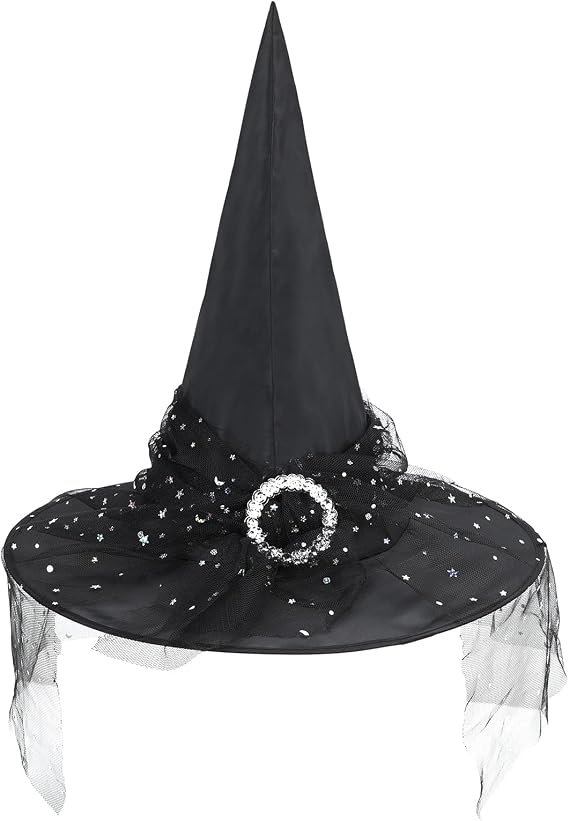 Witch Hat for Women Lace Halloween Costume Hat with Sparkling Buckle