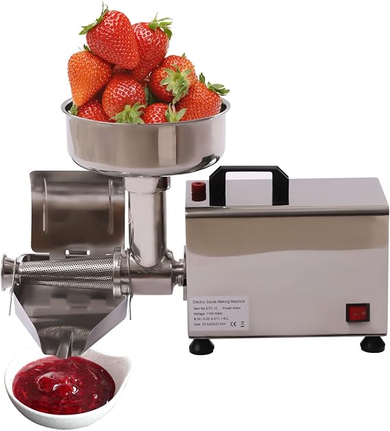 110V Electric Tomato Strainer 450W Tomato Milling Machine 50kg/H Pure Copper Motor Stainless Steel Tomato Strainer Detachable Tomato Strainer Food Milling Press and Strainer Machine
