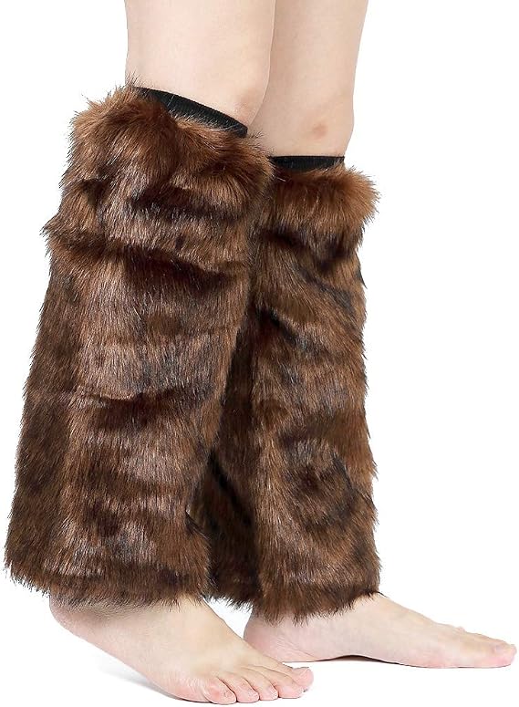 PowerKing Women's Faux Fur Leg Warmer Furry Long Boot Cuffs Cover for Winter Wear and Outdoor Activities