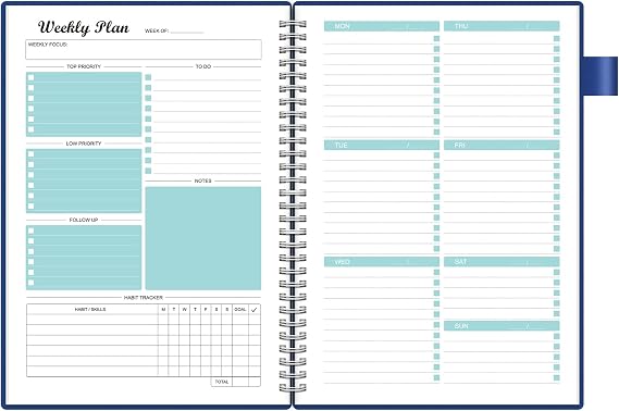 Weekly Planner Undated, Weekly Goals Schedule Planner Regolden-Book To Do List Notebook Calendars Organizers Habit Tracker Journal for Man & Women, Spiral Binding, Pocket, Pen Loop, 53 Weeks (7x10")