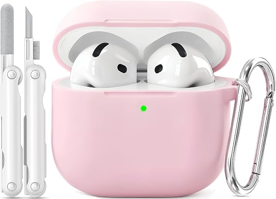 for AirPods 4 Case, 1A-L-Light Pink | Soft Silicone, Support Wireless Charging, with Clean Kit &amp; Keychain, Lightweight, Non-slip, Scratch-resistant