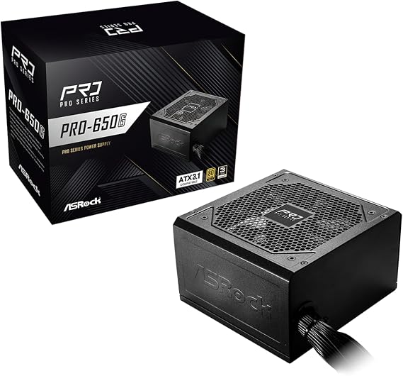 ASRock PRO-650G Power Supply - 650W 80 Plus Gold Certified, ATX 3.1 Ready, 120mm Fan, Full Protection Circuit,