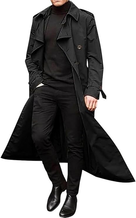 Mens Long Waterproof Trench Coat Winter Classic Lapel Double Breasted Wool Blend Oversized Peacoat Winter