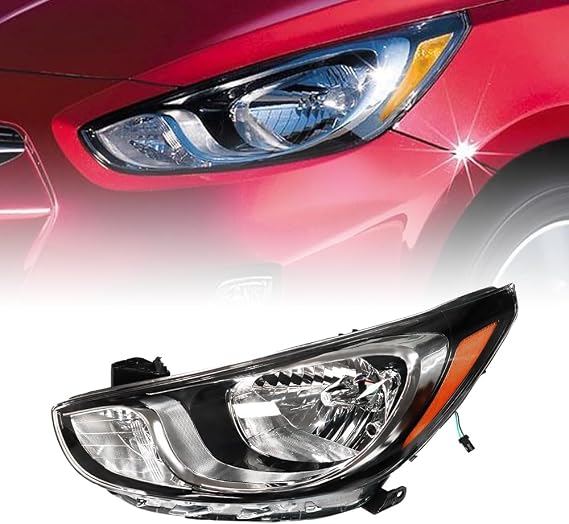 For 2012 2013 2014 Hyundai Accent Halogen Left Driver Side Headlight Headlamp Assembly W/o DRL Replacement Black Housing Clear Lens