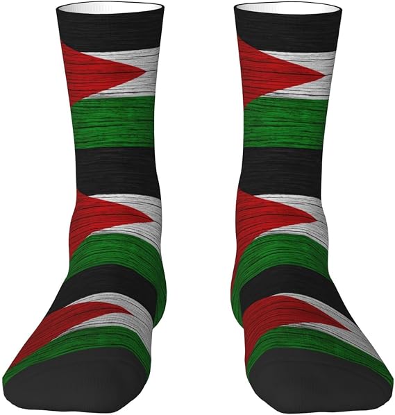Flag Of Jordan Wooden Texture Jordanese Flag Men'S Crew Work Cushion Socks Breathable Casual Sport Running Socks
