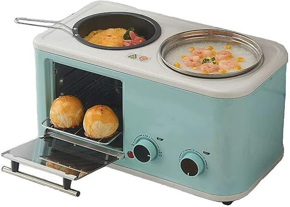 Portable Multifunction 3 in 1 Breakfast Machine, Electric Mini Oven, Family Breakfast Station for Baking, Frying (Blue)