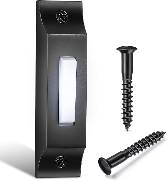 Enhon Lighted Wired Doorbell Button, Metal Wall Mount Push Button, Black