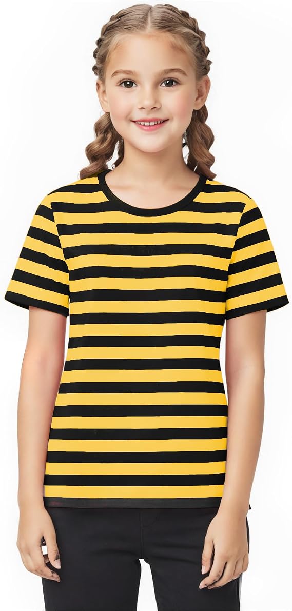 Kids Striped T-Shirt,Short Sleeve,Crew Neck,Boy Girls Summer Tee Top Halloween Costumes 3-12 Years