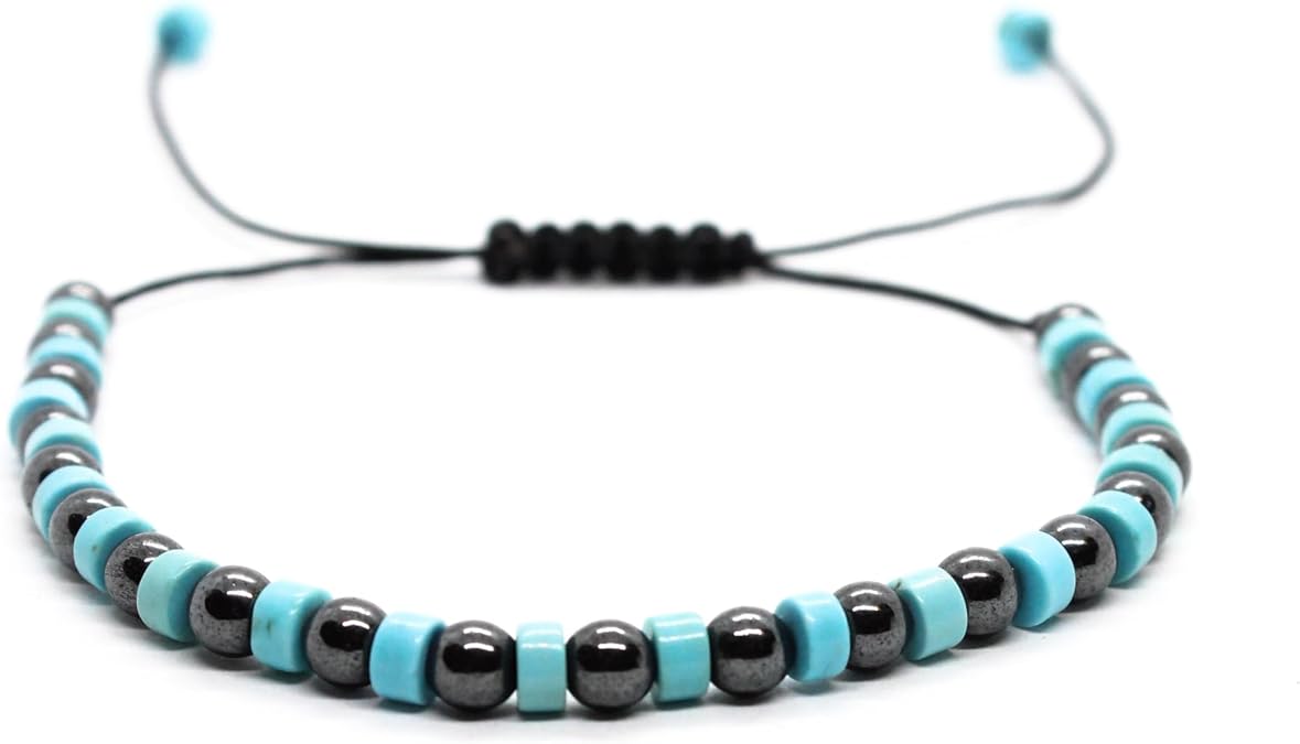 Turkuaz Hematit Taşlı İpli Bileklik Ayarlanabilir Doğal Taş Unisex Minimal Erkek Kadın Bileklik