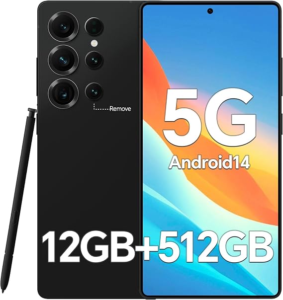AX25 Ultra 5G Unlocked Android Phones, Built-in Stylus, 12GB+512GB, Android 14 Cell Phones Unlocked, 5000mAh Massive Battery, 108MP+48MP Pro Camera, 6.9" FHD+ Screen, Dual SIM