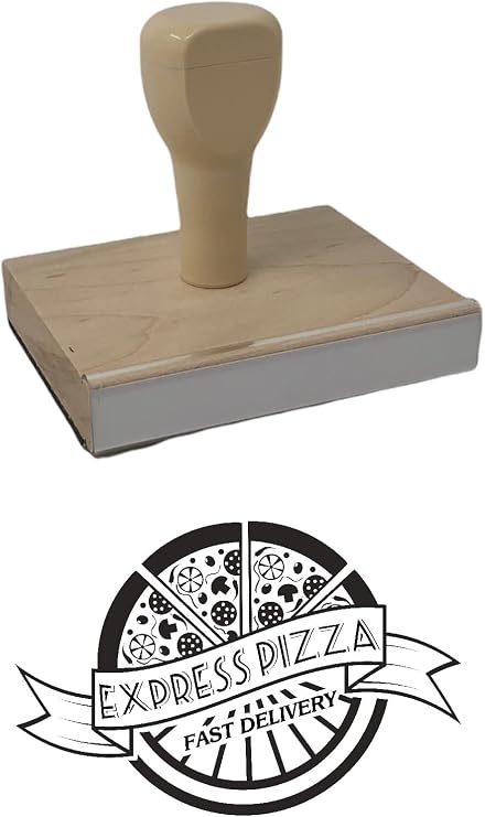 Infusion Express Pizza Rubber Stamp, 3 X 4'' Wood Stamp
