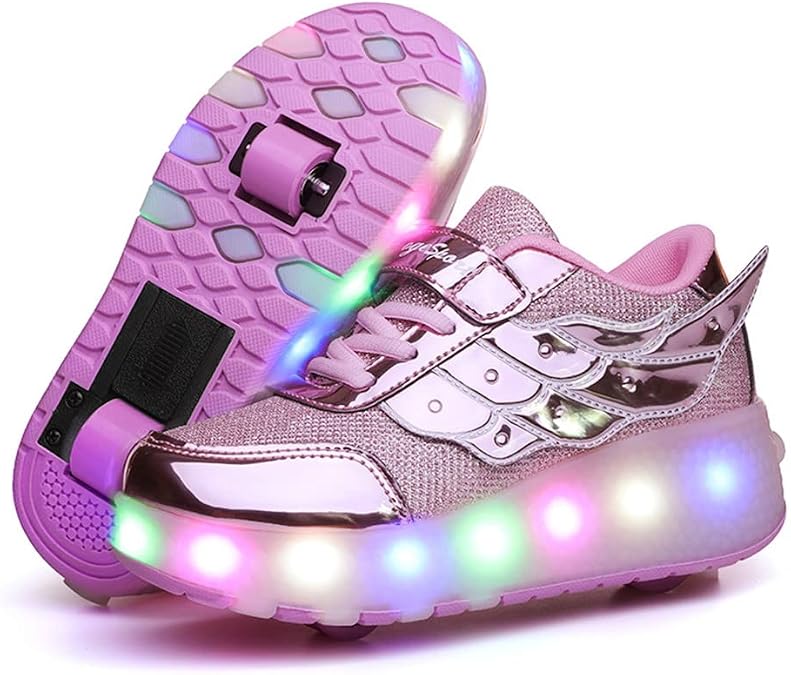 Ufatansy Roller Shoes Girls Boys Sneakers with Wheels Roller Skate Shoes USB Charging LED Light Up Footwear Skates for Beginner Trainers Kids Lightweight Breatheable Shoe