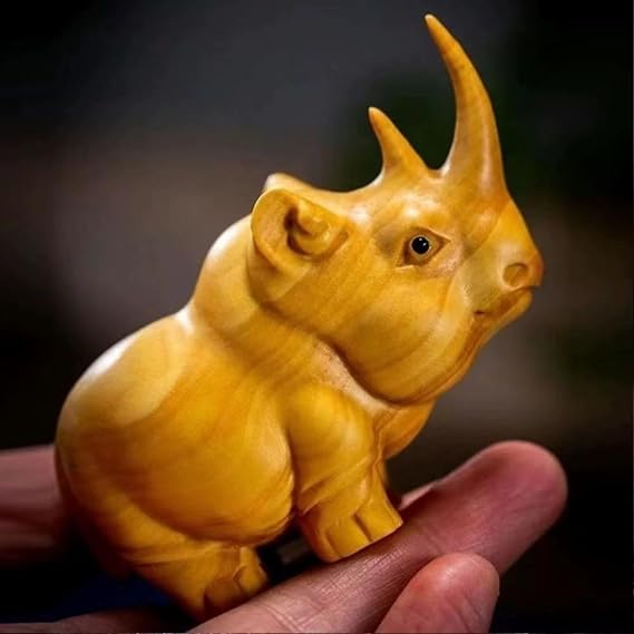 Natural Wood Rhinoceros Figurines, Wooden Rhinoceros Statues, Small Animal Decor for Desk & Home, Rustic Wood Ornament, Gift for Animal Lovers