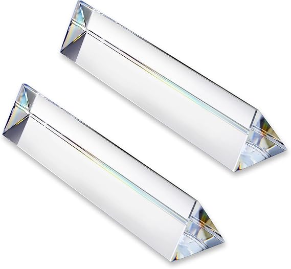 QFkris 2 Pack 6inch K9 Crystal Optical Glass Triangular Prism | Clear Triple Prism for Photography Effects Physics Teaching Light Spectrum Optics Kits,Clear