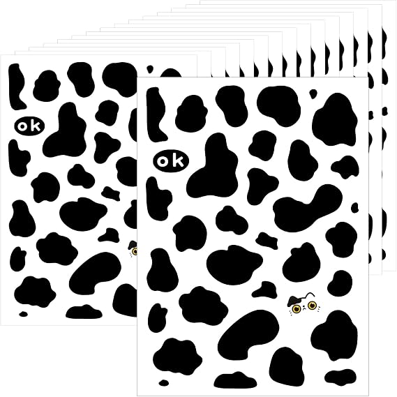 600Pcs Cow Print Stickers, Black Self-Adhesive Wall Decals | Black Waterproof Animal Stickers for Cow Themed Bathroom, Nursery, Bedroom and Living Room Wall Decor