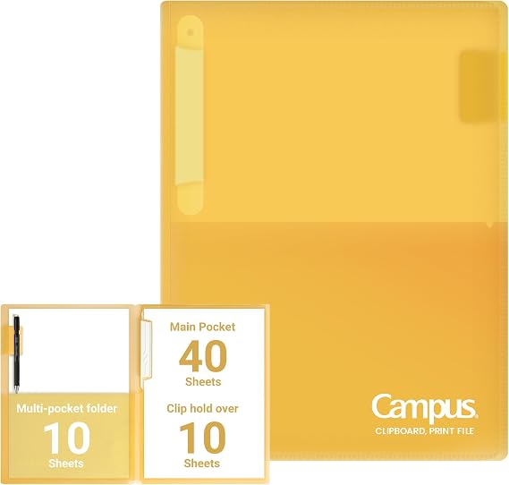 Kokuyo Portfolio Folder with Pockets Folder for Paper Organization,Heavy Duty Pocket Fits US Letter & A4,Flip & Write Surface,Dual-Purpose Clip & Pocket Design(FU-CEH755Y)