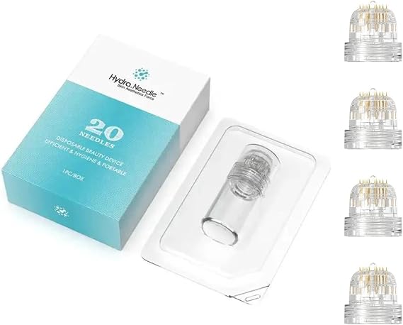 Derma Stamp Hydra Roller H20 Facial Skincare Tool with 4 Gold Titanium 0.25mm/0.5mm Replacement Heads & Serum Applicator, Reusable Device for Hair, Beard,Skin (0.25mm)
