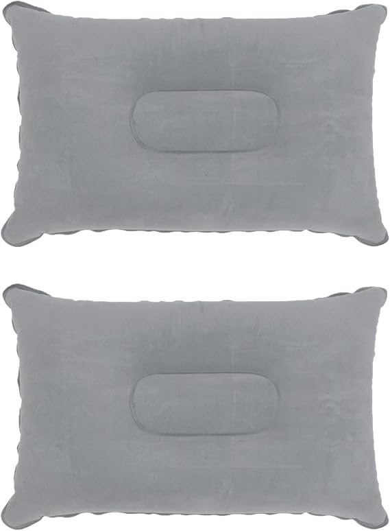 LiXiongBao 2 Pack Ultralight Inflatable Pillow Small Squared Flocked Fabric Air Pillow for Beach Hiking,Camping,Traveling,Napping,Desk Rest,Neck &Lumbar Support(Gray)