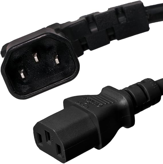 Iron Box Electric Angled IEC C14 to C13 Power Cord 15A/250V Rated, 14/3 AWG Heavy-Duty, UL Listed, Space-Saving Design for Data Centers, Servers, PDUs, Networking, UPS, Power Equipment (1 ft)