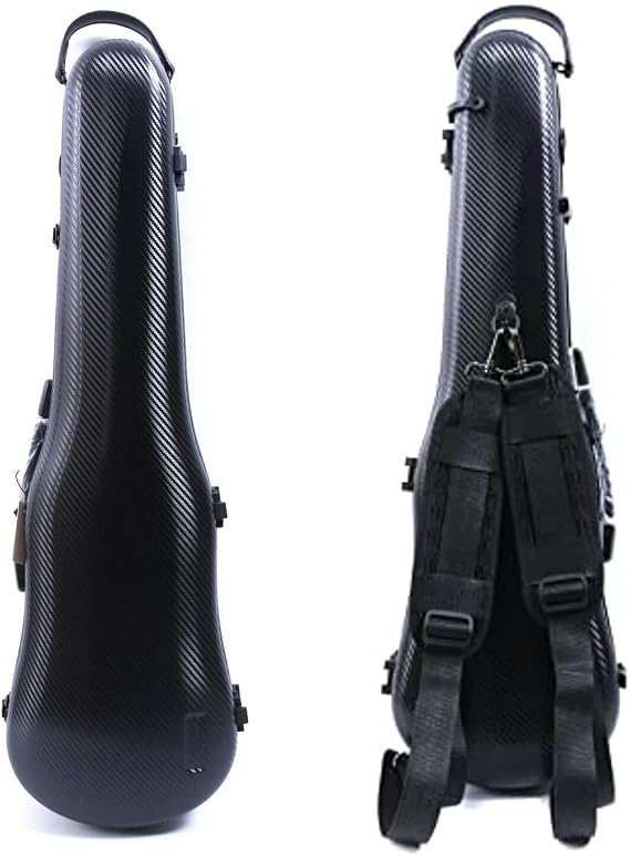 Vetimobato Violin Case for 4/4 & 3/4 Size Carbon Fiber Hard Shell Fiddle Case with Adjustable Magic Fastener, 2 Bow Holder Lightweight & Protective Travel Violin Box for Student & Adults (Black)